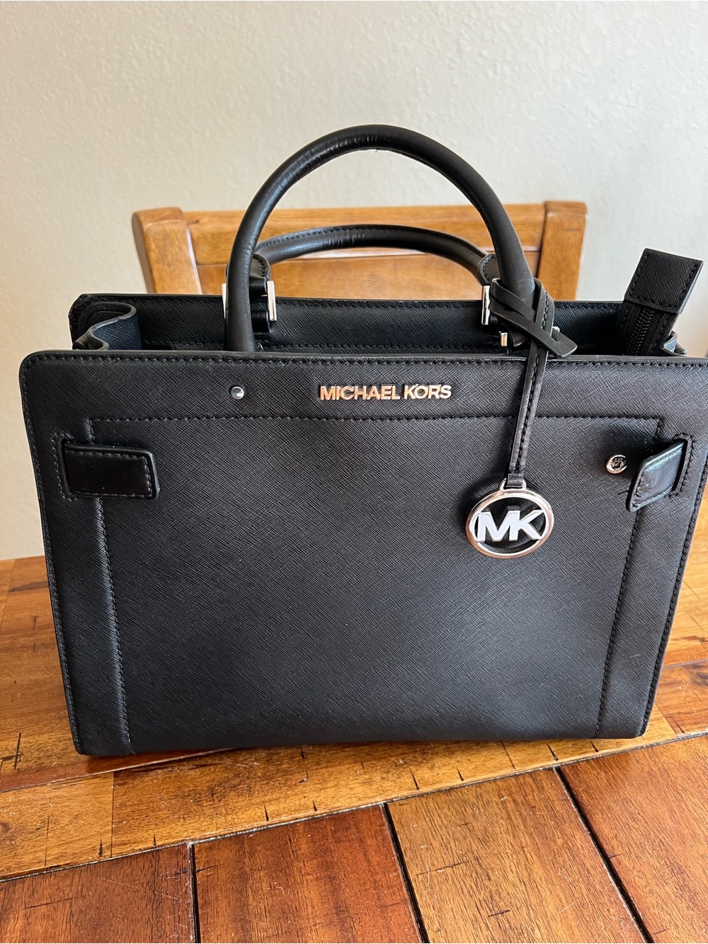 Michael Kors Black Structured Saffiano Tote Satchel w/Silver Tone Hardware